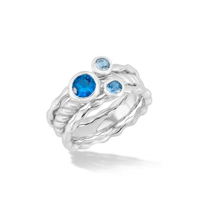 Dower & Hall Tide Twinkle™ Ring Stack In Silver,blue,striped