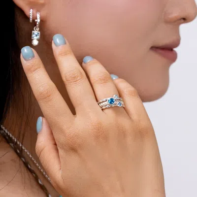 Dower & Hall Tide Twinkle™ Ring Stack In Silver,blue,striped