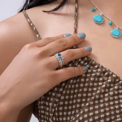 Dower & Hall Tide Twinkle™ Ring Stack In Silver,blue,striped