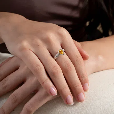 Dower & Hall Citrine Pear Twist Twinkle Ring In Silver,yellow