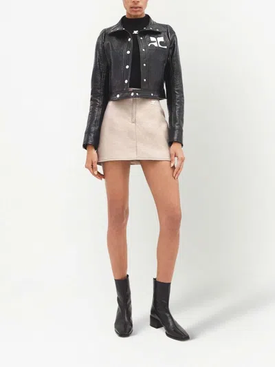 Courrèges Stretch Cotton Cropped Vinyl Jacket Reedition In Black
