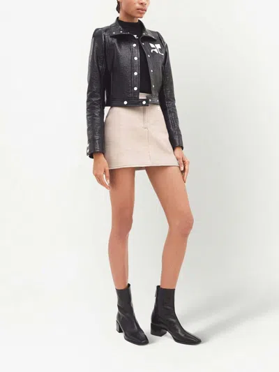 Courrèges Stretch Cotton Cropped Vinyl Jacket Reedition In Black
