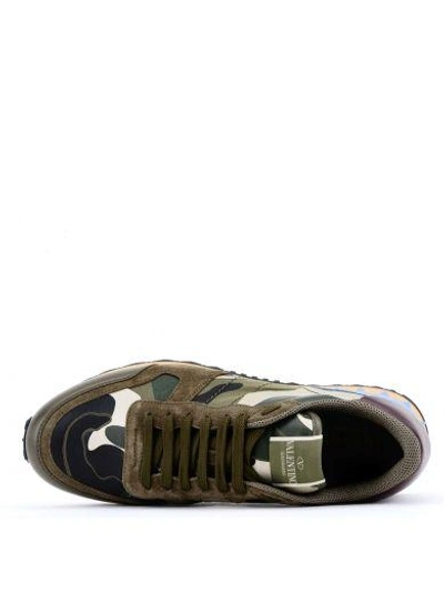 Shop Valentino Green Mix Camo "rockrunner" Low Sneakers