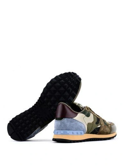 Shop Valentino Green Mix Camo "rockrunner" Low Sneakers