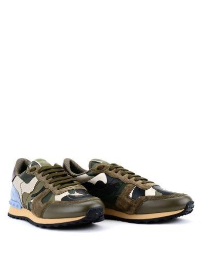 Shop Valentino Green Mix Camo "rockrunner" Low Sneakers