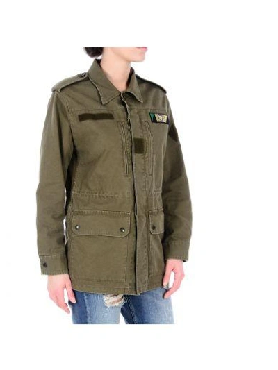 Shop Saint Laurent Khaki "love" Patch Military Jacket