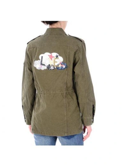 Shop Saint Laurent Khaki "love" Patch Military Jacket