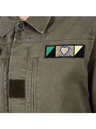 Shop Saint Laurent Khaki "love" Patch Military Jacket