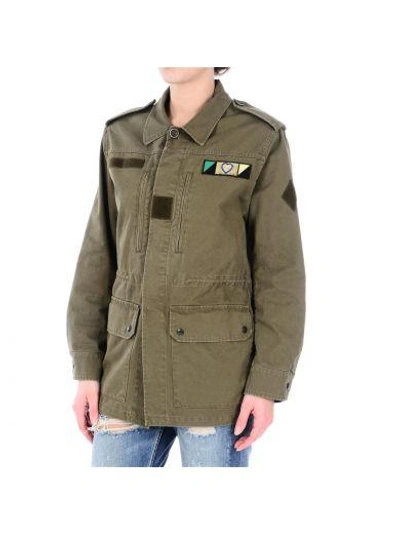 Shop Saint Laurent Khaki "love" Patch Military Jacket