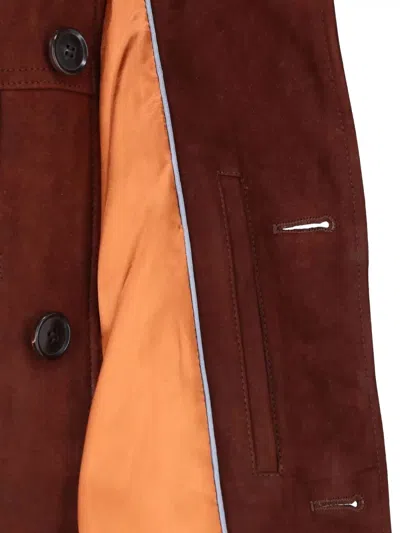 Paul Smith Collared Coat Side Pockets Button Cuffs In Brown
