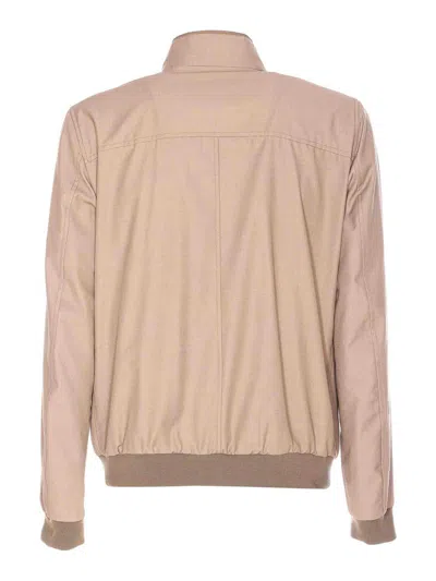 Moorer Neutral Structured Casual Jacket With High Collar In Brown