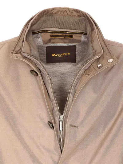 Moorer Neutral Structured Casual Jacket With High Collar In Brown