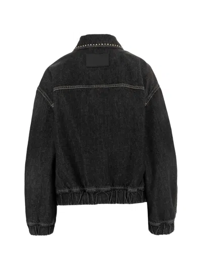 Versace Denim Jacket Elasticated Cuffs Hem Pockets Studs In Black