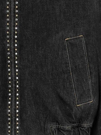Versace Denim Jacket Elasticated Cuffs Hem Pockets Studs In Black