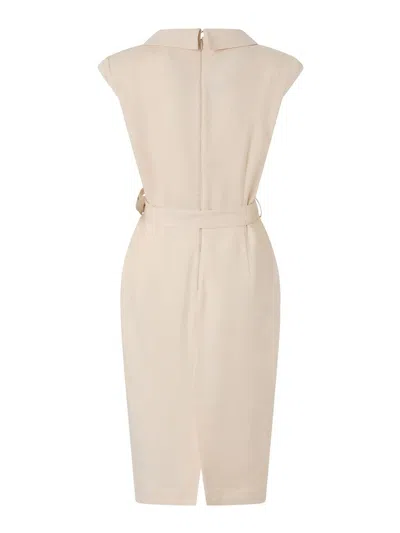 Pinko Amadine Dress Belted Waist Sleeveless V Neckline In Neutral