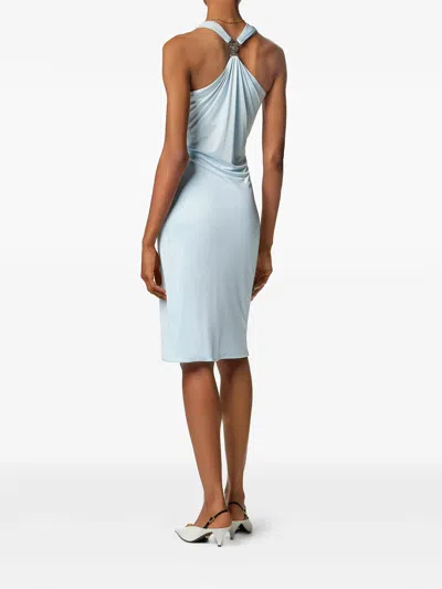 Versace Light Blue Midi Dress With V-neck And Medusa Plaque On The Back In Viscose For Women In Blue