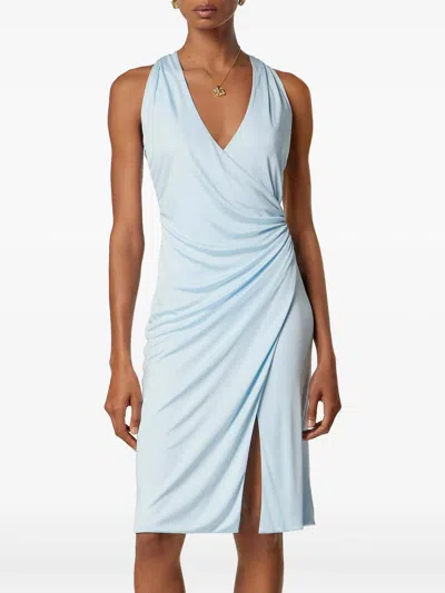 Versace Light Blue Midi Dress With V-neck And Medusa Plaque On The Back In Viscose For Women In Blue