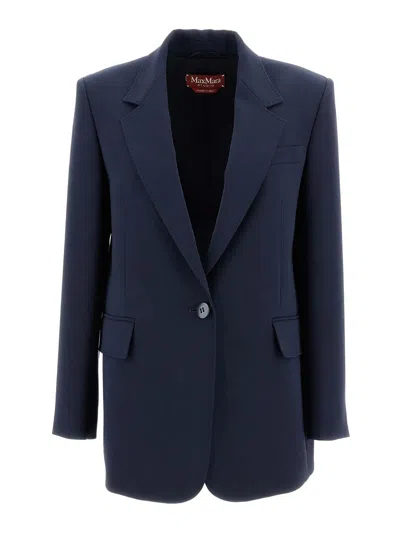 Max Mara Studio Blue Virgin Wool Silk Blazer In Blue