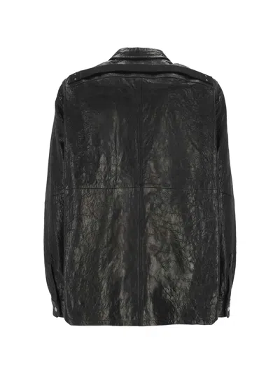 Rick Owens Leather Jacket In Black