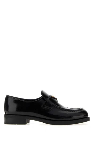 Prada Brushed Leather Loafers In Black