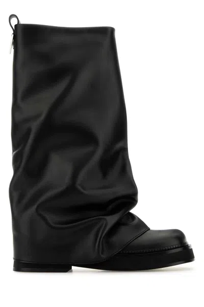 Attico Robin Boots With Square Toe And Logo Plate On The Back In Black Leather For Women In Black