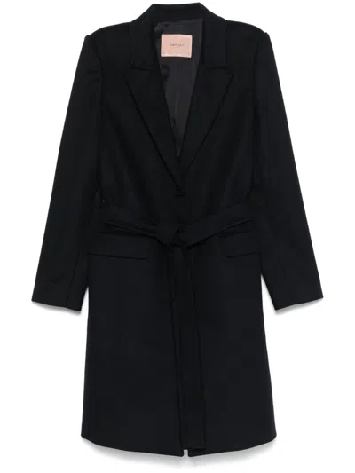 Twinset Twin-set Blue Wool Polyamide Coat In Blue