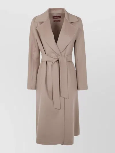 S Max Mara Mst Cles Long Belted Coat Lapel In Neutral