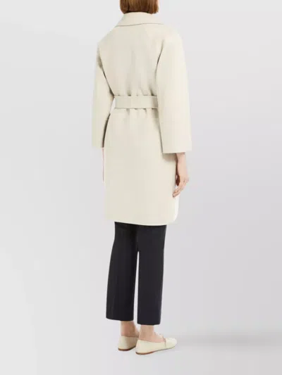 S Max Mara Wool Belted Single Breasted Coat In White