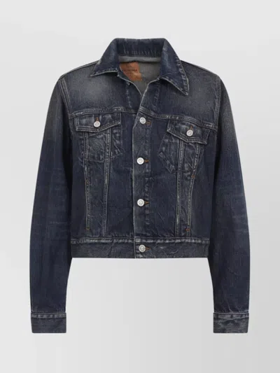Balenciaga Denim Off-shoulder Cropped Jacket In Multi