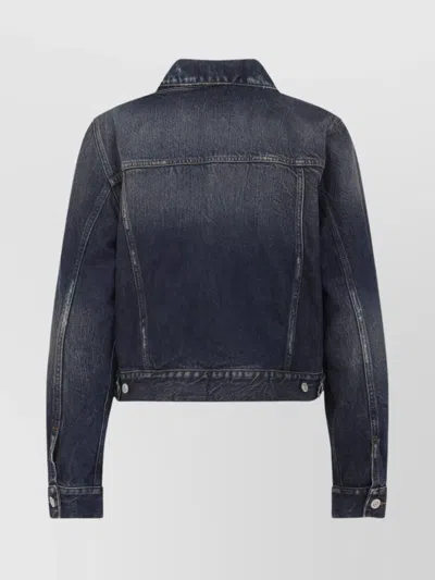 Balenciaga Denim Off-shoulder Cropped Jacket In Multi