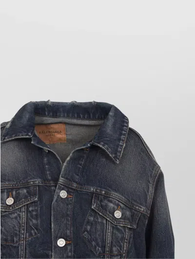 Balenciaga Denim Off-shoulder Cropped Jacket In Multi