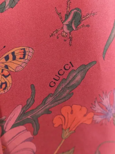 Gucci Bordeaux Shirt With Collar With Bow And All-over Flora Print In Silk Woman In Red
