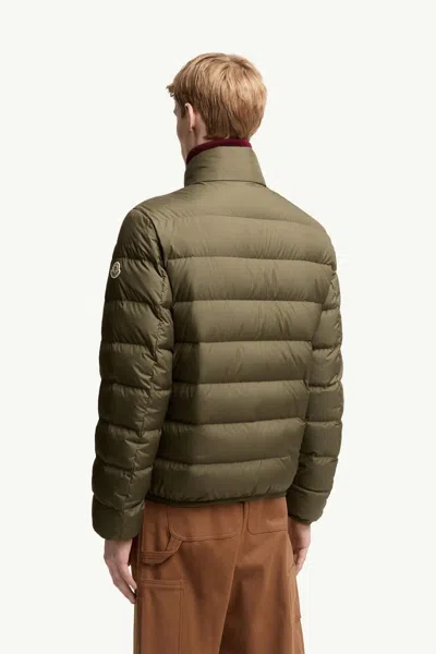 Moncler Men Baudinet Down Jacket With Logo Patch In Green