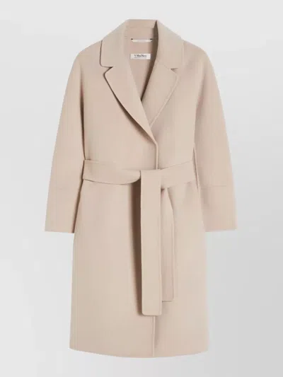 S Max Mara Virgin Wool Belted Single Breasted Coat In Neutral