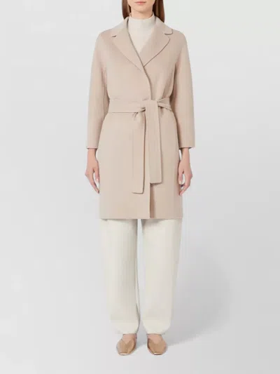S Max Mara Virgin Wool Belted Single Breasted Coat In Neutral