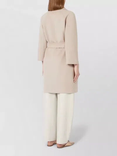 S Max Mara Virgin Wool Belted Single Breasted Coat In Neutral