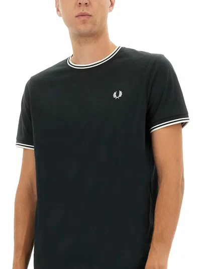 Fred Perry Double Stripe Tshirt In Blue