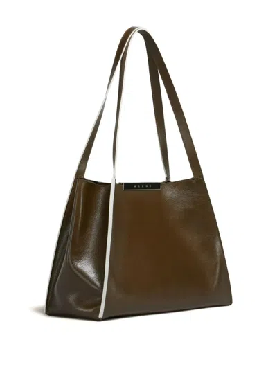 Marni Small Rectangular Tote Bag With Dual Handles In Green