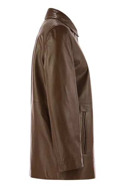 Max Mara Studio Leather "tolmin" Jacket In Brown