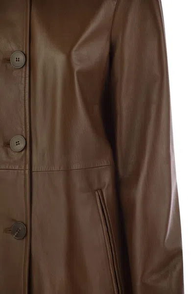 Max Mara Studio Leather "tolmin" Jacket In Brown