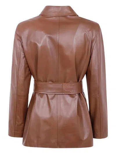 Max Mara Studio Leather "tolmin" Jacket In Brown