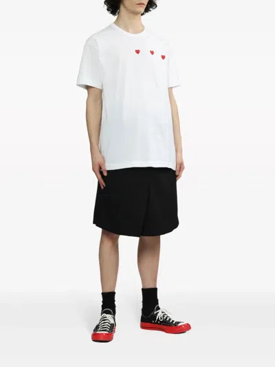 Comme Des Garçons Play Three Hearts T-shirt In White
