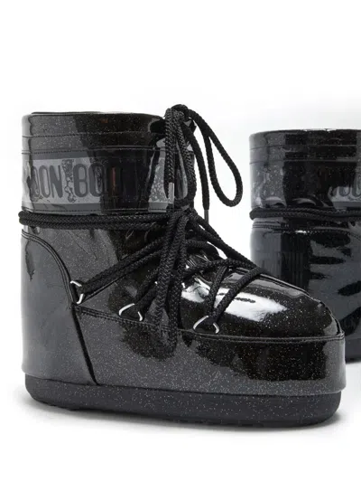 Moon Boot "icon" Low Glitter Boot In Black