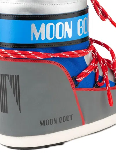 Moon Boot Grey Fabric Icon Low Space Racing Ankle Boots In Multi