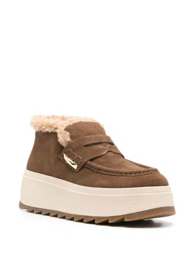 Ash Suede Ankle Boot With Shearling Lining And Platform Sole In Brown