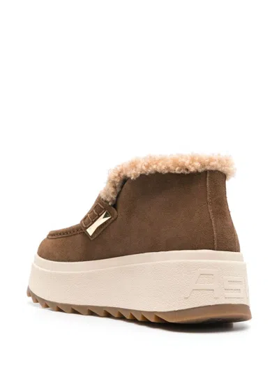 Ash Suede Ankle Boot With Shearling Lining And Platform Sole In Brown