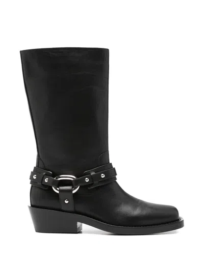 Rabanne Leather Buckle Snkle Boots In Black