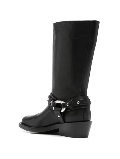 Rabanne Leather Buckle Snkle Boots In Black