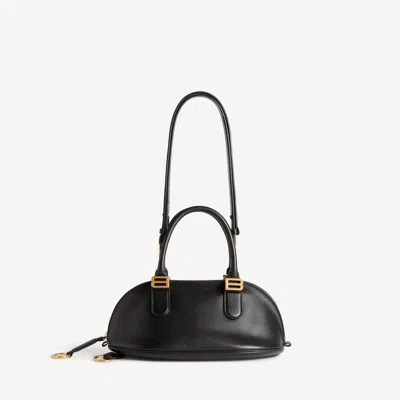 Balenciaga Mini Leather Bolero B Logo Zip Fastening Top Handle With Ring Detail In Black