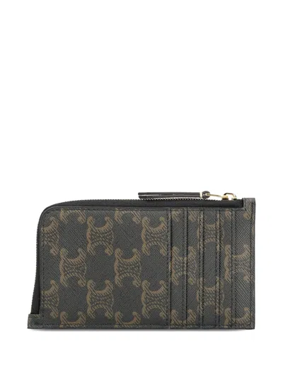 Celine Pattern Zip-fastening Wallet In Green